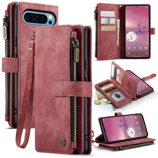 For Google Pixel 9 Pro XL / 10 Pro XL CaseMe C30 Card Slots Zipper Wallet Leather Phone Case(Wine Red) by CaseMe