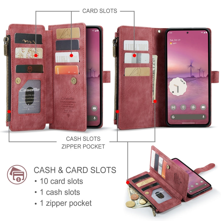 For Google Pixel 9 Pro XL / 10 Pro XL CaseMe C30 Card Slots Zipper Wallet Leather Phone Case(Wine Red) by CaseMe