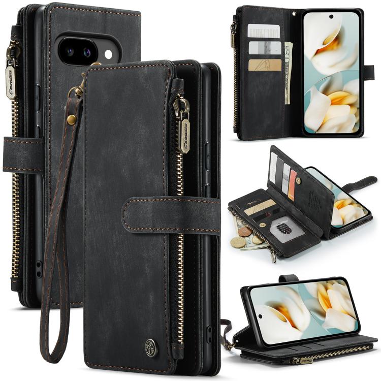 For Google Pixel 9a CaseMe C30 Card Slots Zipper Wallet Leather Phone Case(Black) by CaseMe