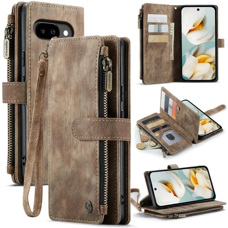 For Google Pixel 9a CaseMe C30 Card Slots Zipper Wallet Leather Phone Case(Brown) by CaseMe