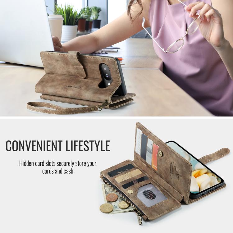 For Google Pixel 9a CaseMe C30 Card Slots Zipper Wallet Leather Phone Case(Brown) by CaseMe