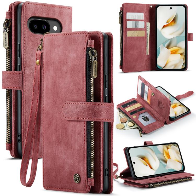 For Google Pixel 9a CaseMe C30 Card Slots Zipper Wallet Leather Phone Case(Wine Red) by CaseMe