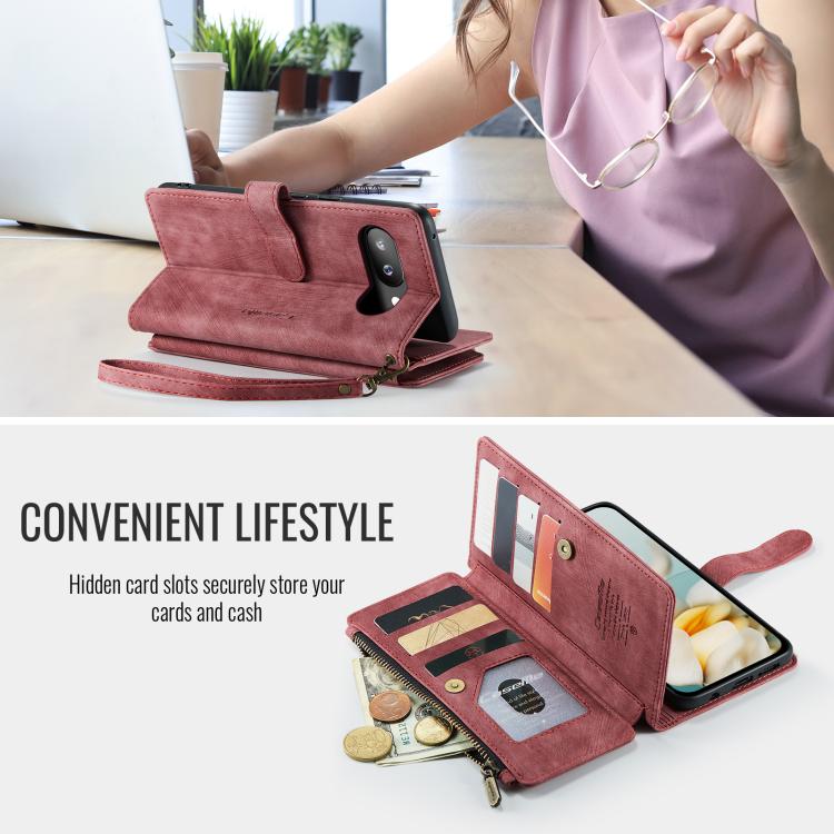 For Google Pixel 9a CaseMe C30 Card Slots Zipper Wallet Leather Phone Case(Wine Red) by CaseMe