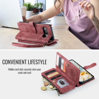 For Google Pixel 9a CaseMe C30 Card Slots Zipper Wallet Leather Phone Case(Wine Red) by CaseMe