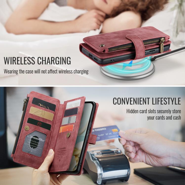 For Google Pixel 9a CaseMe C30 Card Slots Zipper Wallet Leather Phone Case(Wine Red) by CaseMe