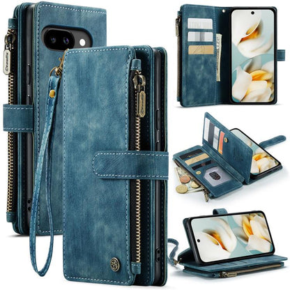For Google Pixel 9a CaseMe C30 Card Slots Zipper Wallet Leather Phone Case(Blue) by CaseMe