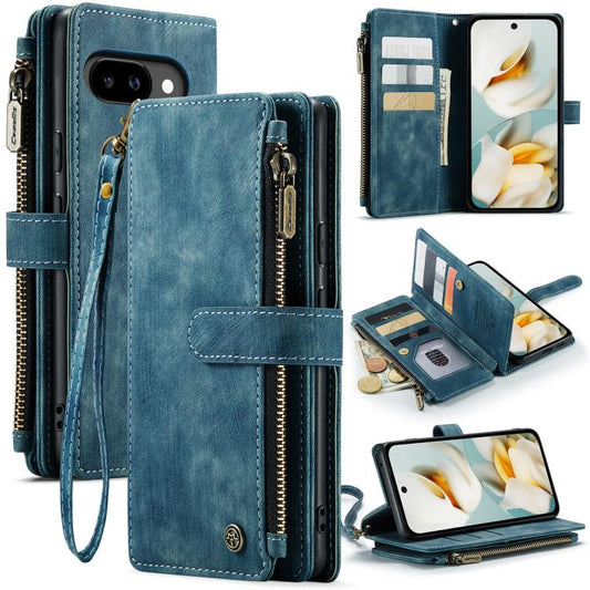 For Google Pixel 9a CaseMe C30 Card Slots Zipper Wallet Leather Phone Case(Blue) by CaseMe