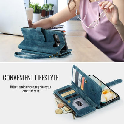 For Google Pixel 9a CaseMe C30 Card Slots Zipper Wallet Leather Phone Case(Blue) by CaseMe