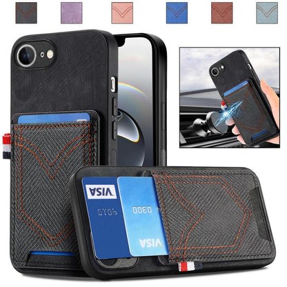 For iPhone 16e Denim Texture Leather Skin Phone Case with Card Slot(Black) by bashfashion