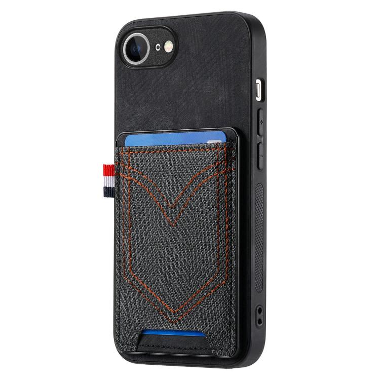For iPhone 16e Denim Texture Leather Skin Phone Case with Card Slot(Black) by bashfashion