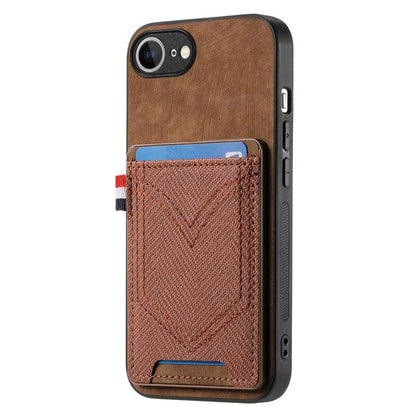For iPhone 16e Denim Texture Leather Skin Phone Case with Card Slot(Brown) by bashfashion