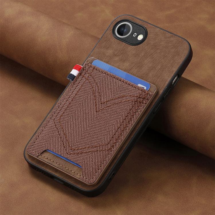 For iPhone 16e Denim Texture Leather Skin Phone Case with Card Slot(Brown) by bashfashion
