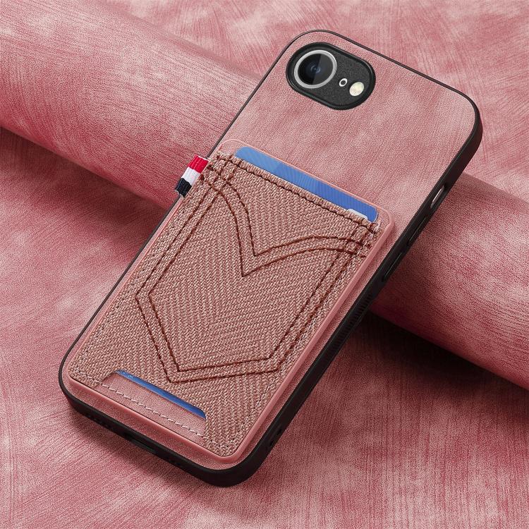 For iPhone 16e Denim Texture Leather Skin Phone Case with Card Slot(Pink) by bashfashion