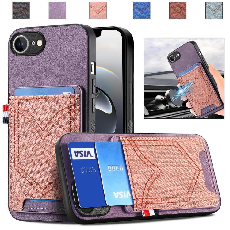 For iPhone 16e Denim Texture Leather Skin Phone Case with Card Slot(Purple) by bashfashion