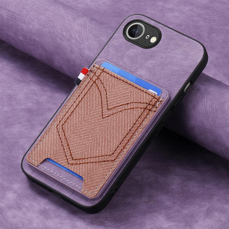 For iPhone 16e Denim Texture Leather Skin Phone Case with Card Slot(Purple) by bashfashion
