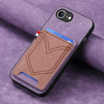 For iPhone 16e Denim Texture Leather Skin Phone Case with Card Slot(Purple) by bashfashion