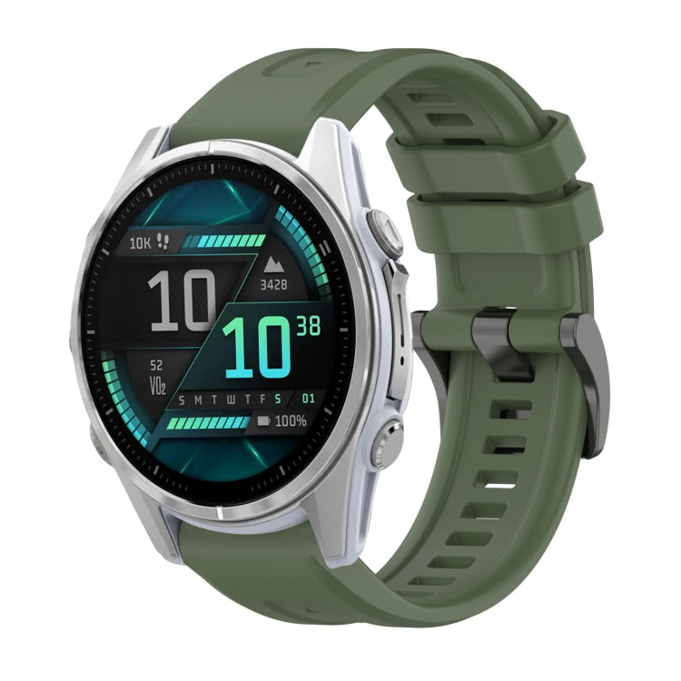 For Garmin Fenix 8 AMOLED 43mm Pure Color Steel Buckle 20mm Silicone Watch Band(Dark Green) by bashfashion