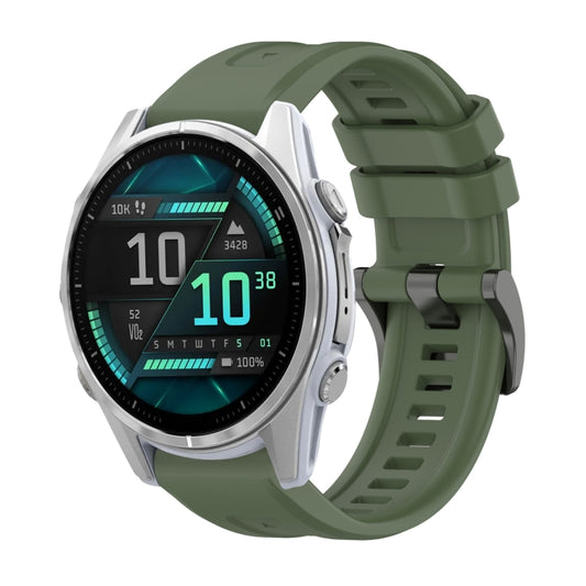For Garmin Fenix 8 AMOLED 43mm Pure Color Steel Buckle 20mm Silicone Watch Band(Dark Green) by bashfashion