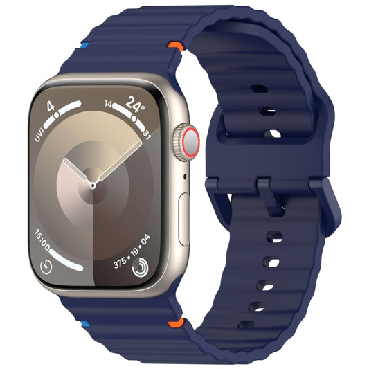 For Apple Watch Ultra 2 49mm Wavy Grain Stitched Silicone Watch Band(Navy Blue) by bashfashion