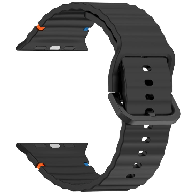 For Apple Watch Ultra 2 49mm Wavy Grain Stitched Silicone Watch Band(Black) by bashfashion