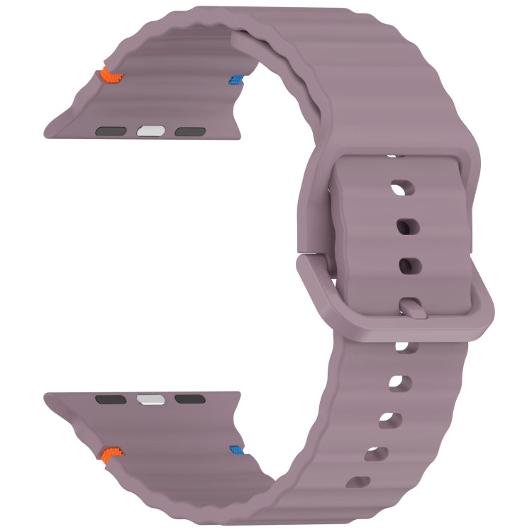For Apple Watch Ultra 2 49mm Wavy Grain Stitched Silicone Watch Band(Smoke Purple) by bashfashion