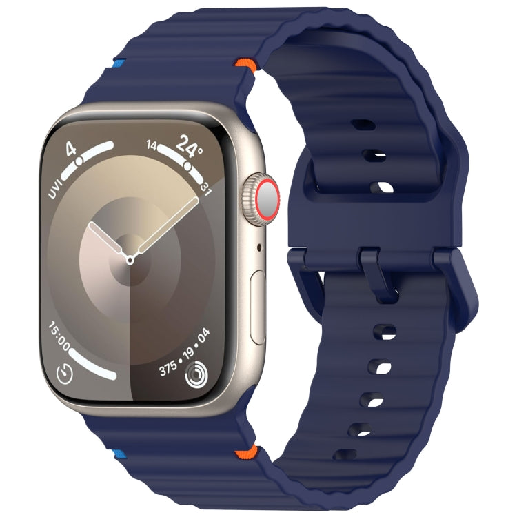 For Apple Watch Ultra 49mm Wavy Grain Stitched Silicone Watch Band(Navy Blue) by bashfashion