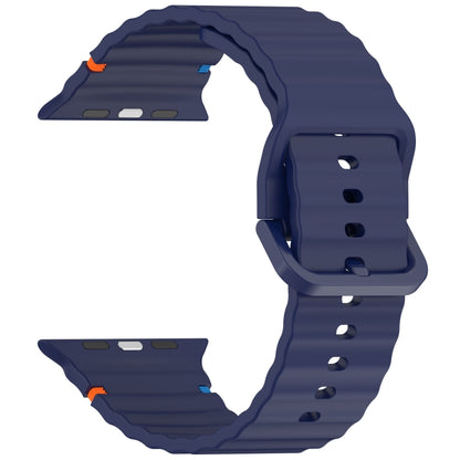 For Apple Watch Ultra 49mm Wavy Grain Stitched Silicone Watch Band(Navy Blue) by bashfashion