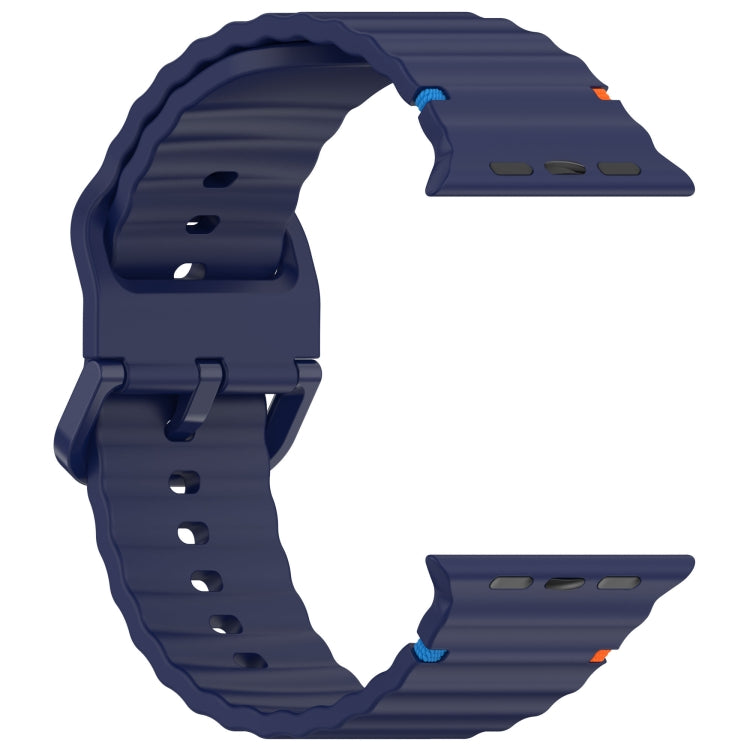 For Apple Watch Ultra 49mm Wavy Grain Stitched Silicone Watch Band(Navy Blue) by bashfashion