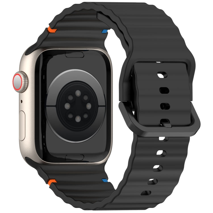For Apple Watch Ultra 49mm Wavy Grain Stitched Silicone Watch Band(Black) by bashfashion
