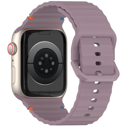 For Apple Watch Ultra 49mm Wavy Grain Stitched Silicone Watch Band(Smoke Purple) by bashfashion