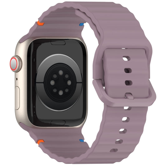 For Apple Watch Ultra 49mm Wavy Grain Stitched Silicone Watch Band(Smoke Purple) by bashfashion