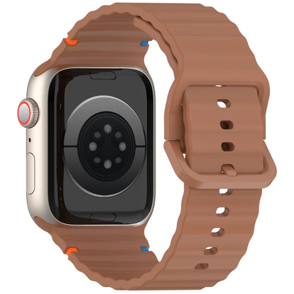 For Apple Watch Ultra 49mm Wavy Grain Stitched Silicone Watch Band(Brown) by bashfashion
