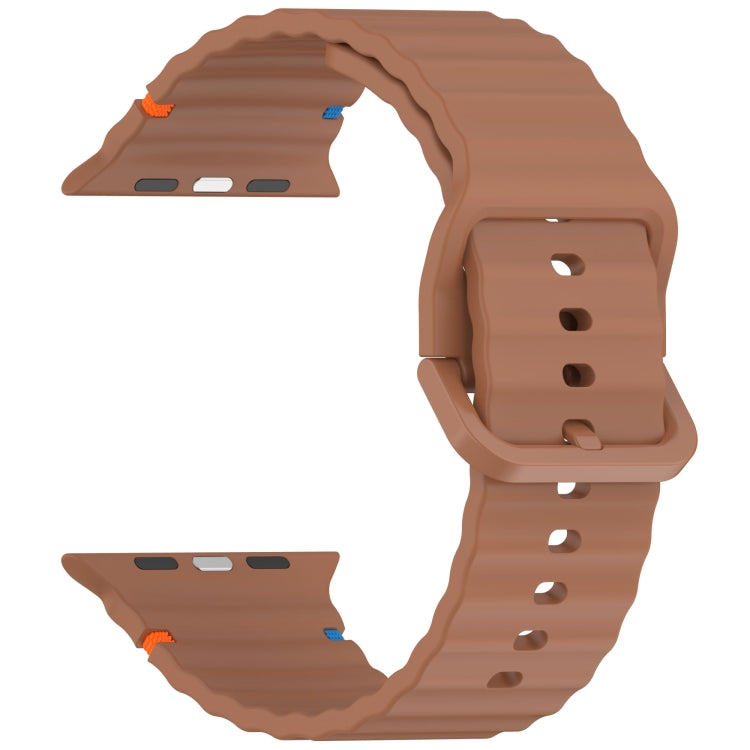 For Apple Watch Ultra 49mm Wavy Grain Stitched Silicone Watch Band(Brown) by bashfashion