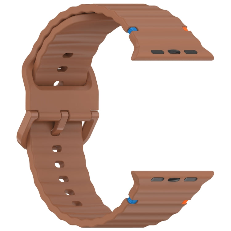 For Apple Watch Ultra 49mm Wavy Grain Stitched Silicone Watch Band(Brown) by bashfashion