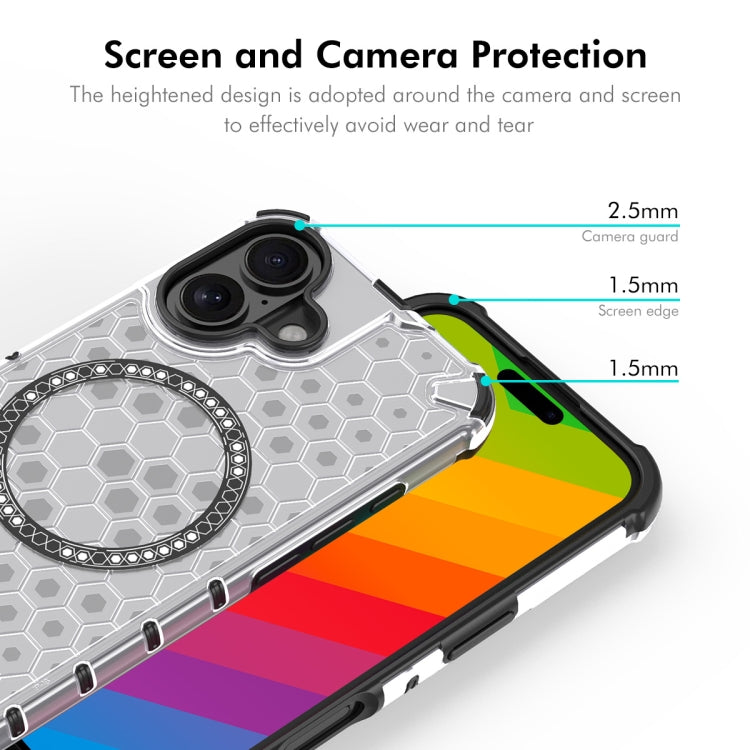 For iPhone 16 Plus ENKAY Hat-Prince Honeycomb MagSafe Shockproof Phone Case with Large Arc Edge Film(White) by ENKAY