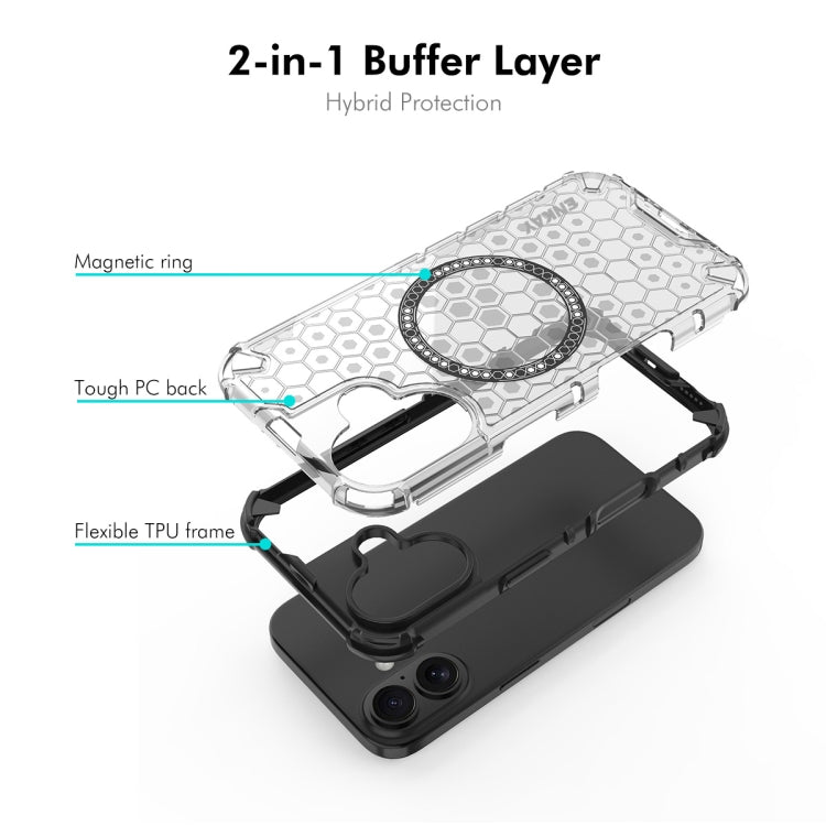 For iPhone 16 Plus ENKAY Hat-Prince Honeycomb MagSafe Shockproof Phone Case with Large Arc Edge Film(Green) by ENKAY