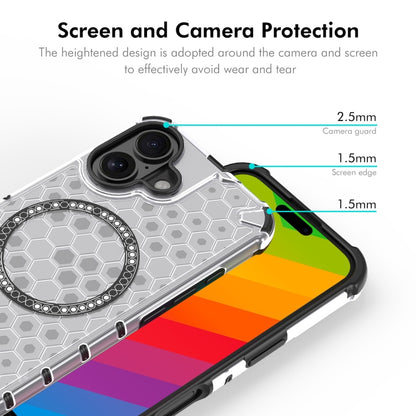 For iPhone 16 ENKAY Hat-Prince Honeycomb MagSafe Shockproof Phone Case with Large Arc Edge Film(White) by ENKAY