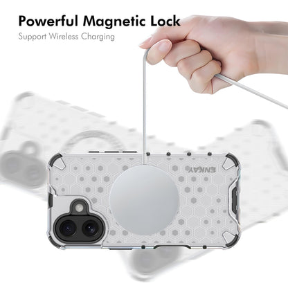 For iPhone 16 ENKAY Hat-Prince Honeycomb MagSafe Shockproof Phone Case with Large Arc Edge Film(White) by ENKAY
