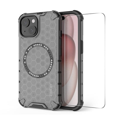 For iPhone 15 Plus ENKAY Hat-Prince Honeycomb MagSafe Shockproof Phone Case with Large Arc Edge Film(Grey) by ENKAY