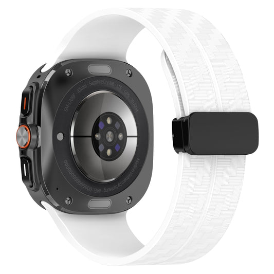 For Samsung Galaxy Watch Ultra 47mm Carbon Fiber Magnetic Folding Buckle Silicone Watch Band(White) by bashfashion