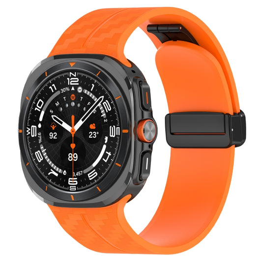 For Samsung Galaxy Watch Ultra 47mm Carbon Fiber Magnetic Folding Buckle Silicone Watch Band(Orange) by bashfashion