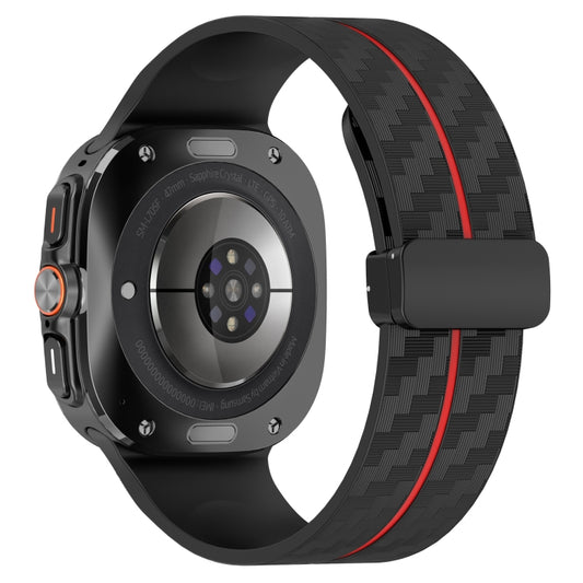 For Samsung Galaxy Watch Ultra 47mm Carbon Fiber Magnetic Folding Buckle Silicone Watch Band(Black Red) by bashfashion