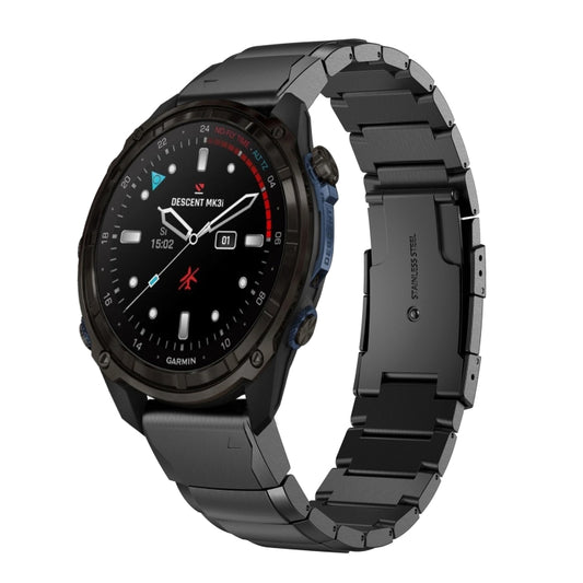 For Garmin Descent Mk3i 51mm Tortoise Shell 26mm Stainless Steel Watch Band(Black) by bashfashion