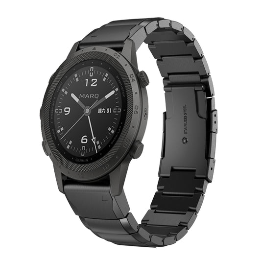 For Garmin MARQ Commander Tortoise Shell 22mm Stainless Steel Watch Band(Black) by bashfashion