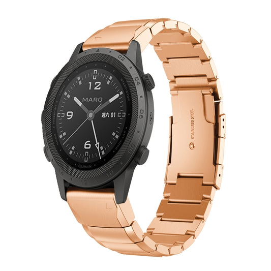 For Garmin MARQ Commander Tortoise Shell 22mm Stainless Steel Watch Band(Rose Gold) by bashfashion