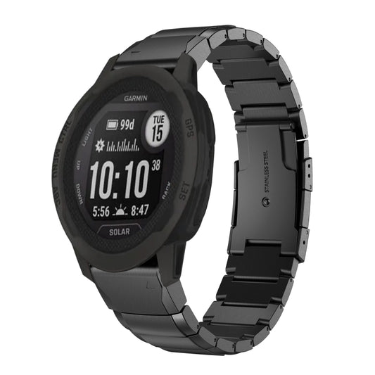 For Garmin Instinct 2 Solar Tortoise Shell 22mm Stainless Steel Watch Band(Black) by bashfashion