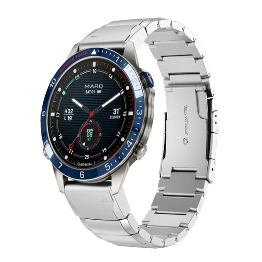 For Garmin MARQ Captain Gen 2 Tortoise Shell 22mm Stainless Steel Watch Band(Sliver) by bashfashion