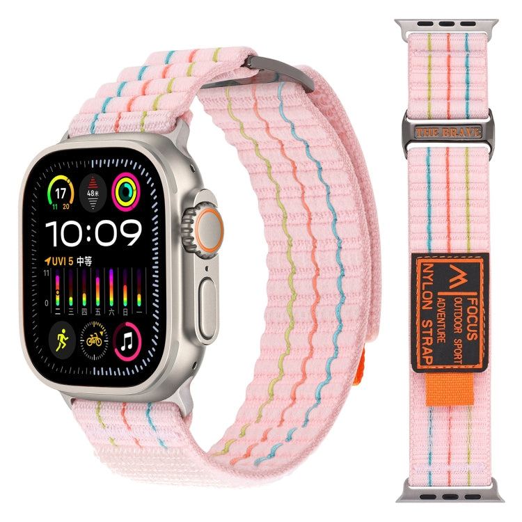 For Apple Watch Ultra 2 49mm Two Sections Nylon Hook and Loop Fastener Watch Band(Sakura Pink) by bashfashion