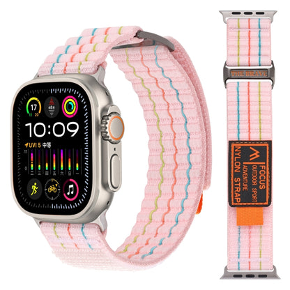 For Apple Watch Ultra 49mm Two Sections Nylon Hook and Loop Fastener Watch Band(Sakura Pink) by bashfashion