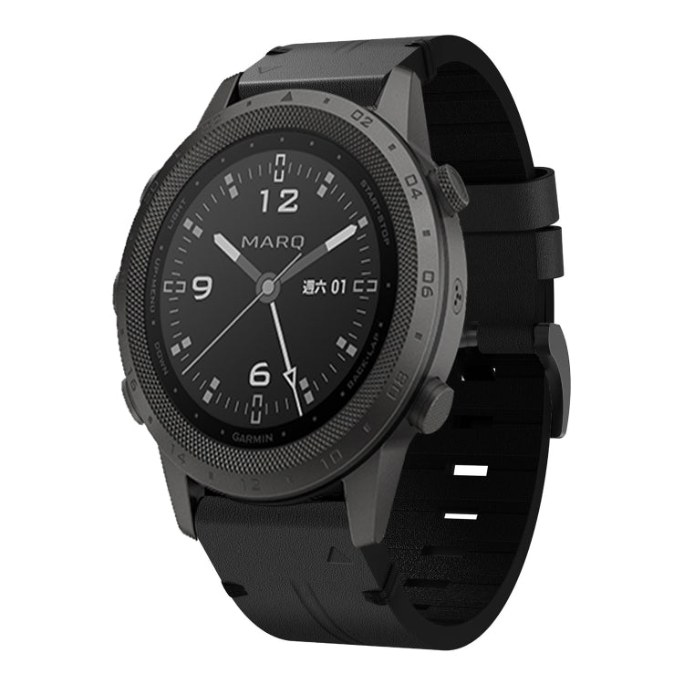 For Garmin MARQ Commander Leather Steel Buckle 22mm Watch Band(Black) by bashfashion